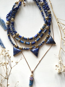 GTL -Get The Look - Coliere cu tuburi Lapis Lazuli | Colier cu Triunghiuri Sodalit | Colier Pandantiv Sodalit cu Ametist