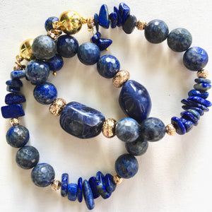 Brațară cu Lapis Lazuli | Sodalit | Roca Vulcanica placate cu aur de 14k