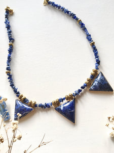 GTL -Get The Look - Coliere cu tuburi Lapis Lazuli | Colier cu Triunghiuri Sodalit | Colier Pandantiv Sodalit cu Ametist